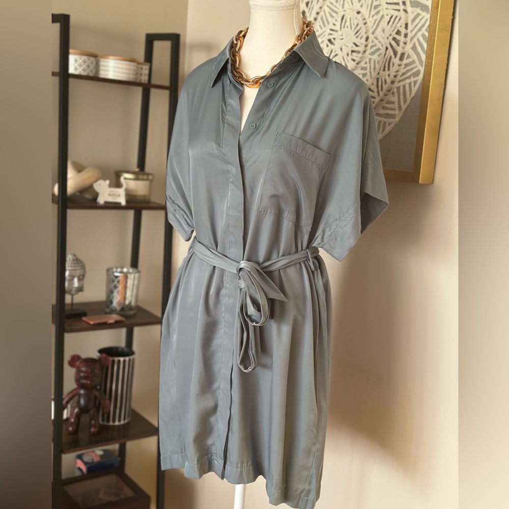 Elegant Green blue Shirt Dress